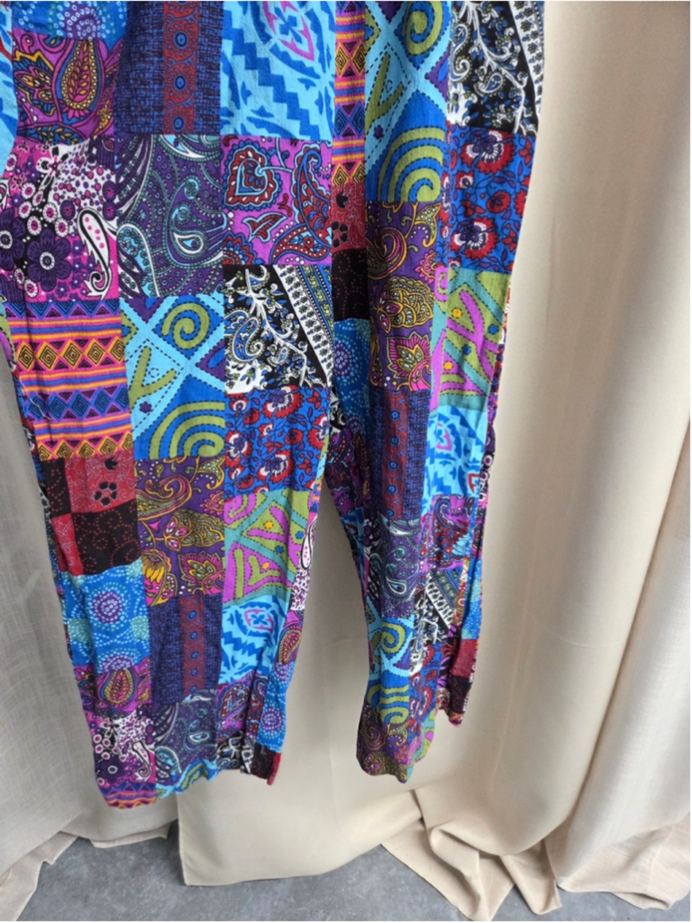 Colorful Patchwork Overalls Vibrant Blue Purple Boho Festival Hippie Size S - Picture 3 of 13